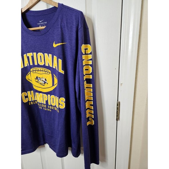 Nike LSU Tigers Football National Champions 2019 Long Sleeve Shirt Purple xl - Picture 3 of 5